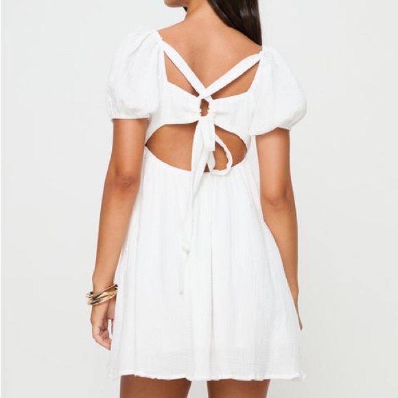 Princess Polly Let's Dance 100% Cotton Puff Sleeve Mini White Dress Size 6 NWOT - Picture 7 of 15